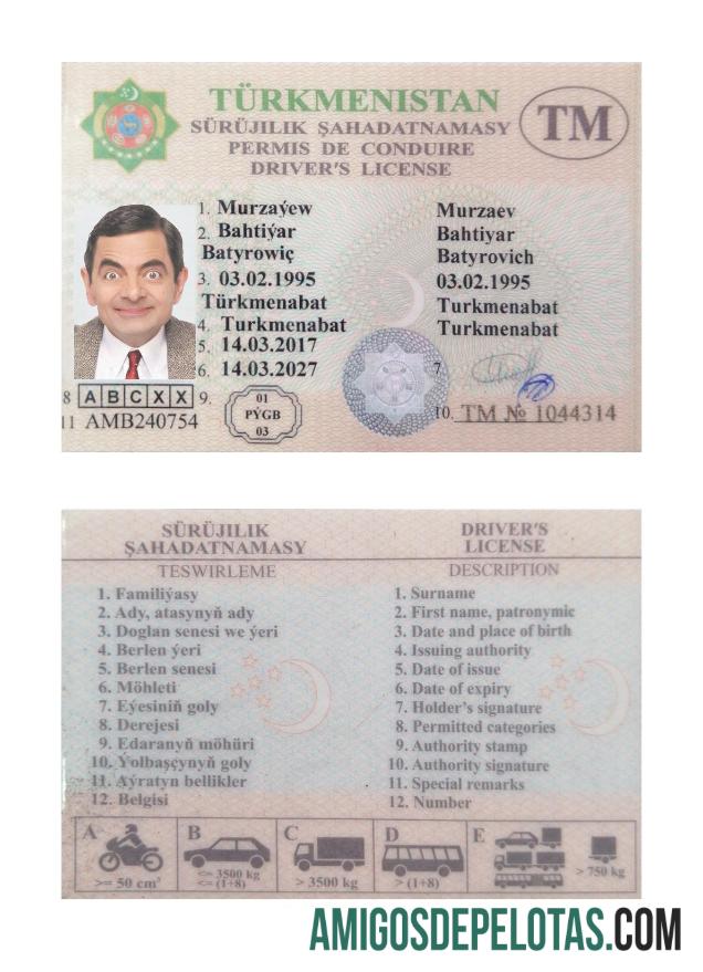 Carteira de motorista do Turcomenistão baixar para verificação